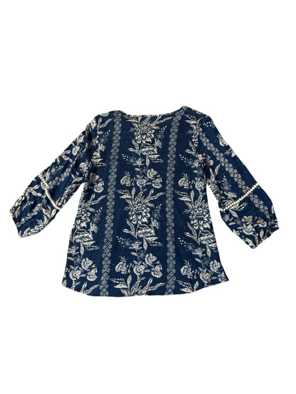 Christopher & Banks Blue Boho Blouse S Tassel Tie Rayon Used Lightweight - Picture 4 of 15